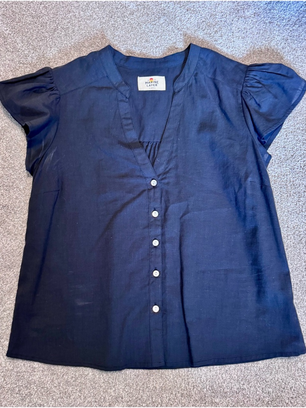 Marine Layer black V-Neck Button-Down flutter Sleeve Top